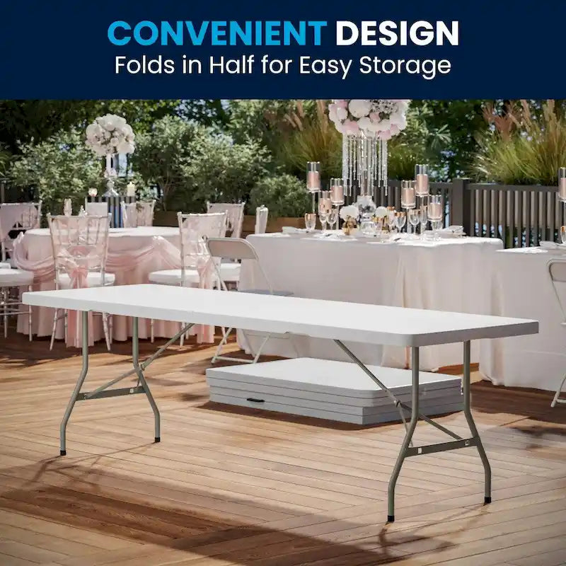 Table d'événement pliante en plastique blanc granit 30 L x 96 L avec poignée de transport