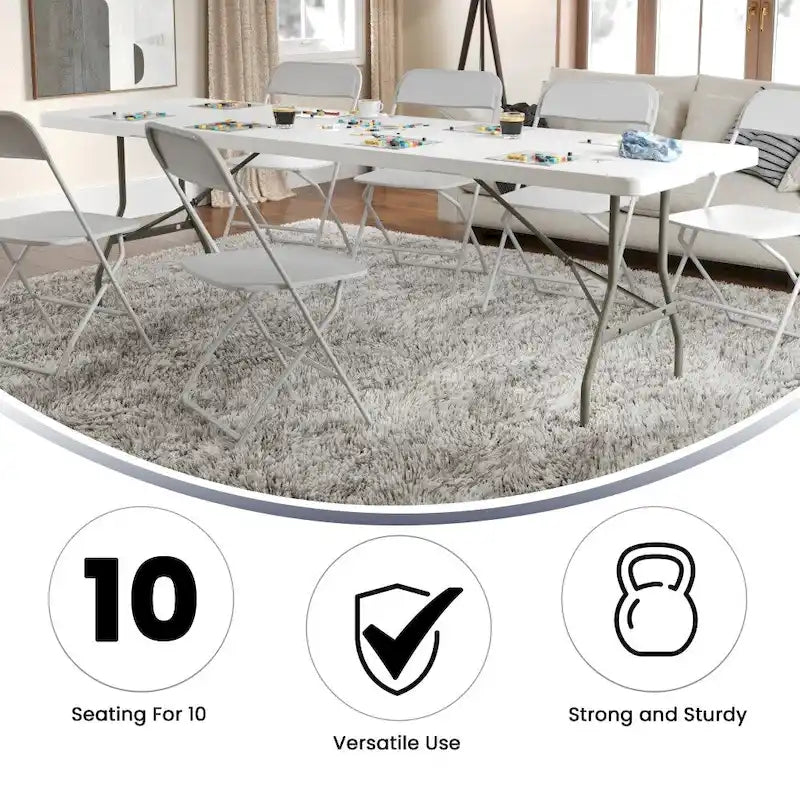 Table d'événement pliante en plastique blanc granit 30 L x 96 L avec poignée de transport