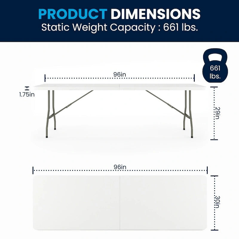 Table d'événement pliante en plastique blanc granit 30 L x 96 L avec poignée de transport