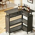 Meuble de bar d'angle en L, table de bar à liqueurs avec rangement à 2 niveaux - N/A
